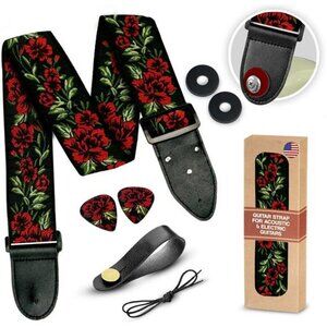 Floral Guitar Strap Adjustable for Electric Acoustic Bass with Strap Locks